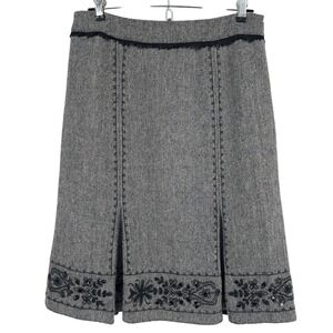 Atelier Womens Herringbone Wool A-Line Skirt Beaded Embroidered 6